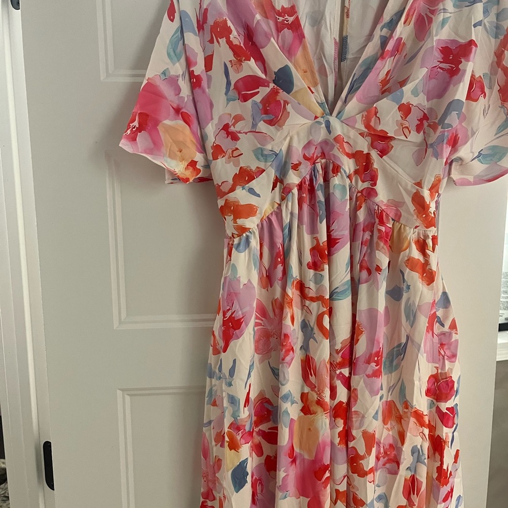 Orange and Pink Flutter Sleeve Maxi Sundress for Weddings